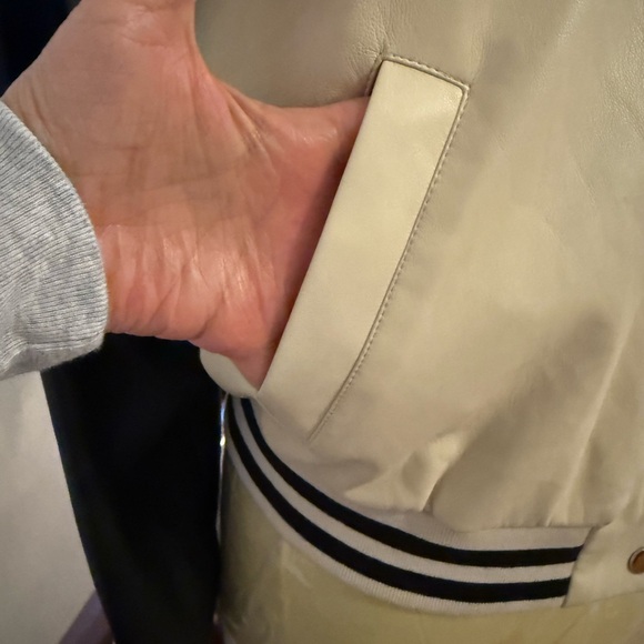 By Anthropologie Colorblock Faux Leather Bomber Jacket - Picture 9 of 11